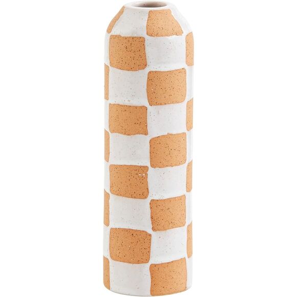 Mud Pie Terracotta Bud Vase, Check 2"L x 2"W x 7"H - Picture 2 of 3